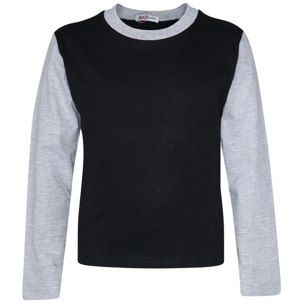 Kids Boys Girls Pjs Contrast Grey Color Plain Stylish Pyjamas Set Age 2-13 Years