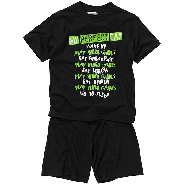 Bedlam Older Boys Perfect Day Gaming Sleeping T-Shirt Shortie Pyjamas Black Blue
