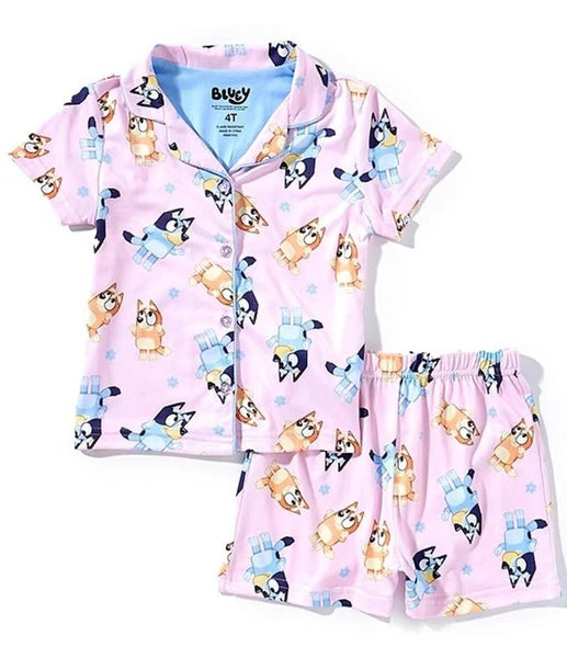 Centric Brands Bluey & Bingo Girls’ 2pc Pajama Set – Button-Down Collared Top