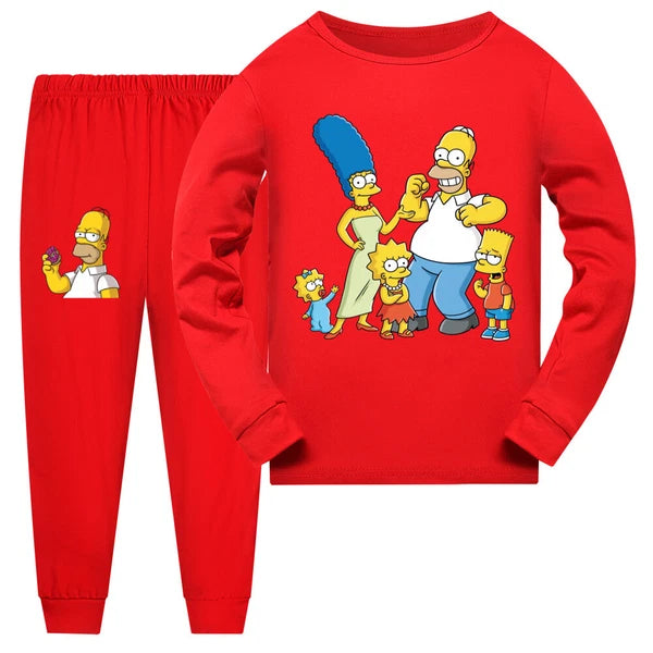 New Simpsons Children's Long Sleeve T-shirt Casual Pajama Pants Set Gift