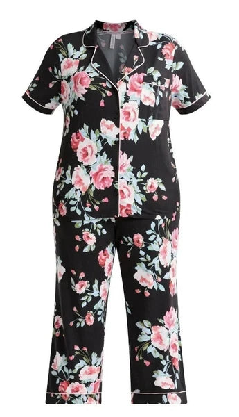 Joyspun Womens Notch Collar & Capri pants Sleep Set, Size S - 3XL