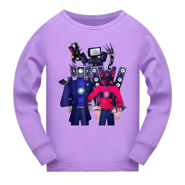 Children's Skibidi Toilet TV Men's Long Sleeve T-shirt Long Pants Pajama Set