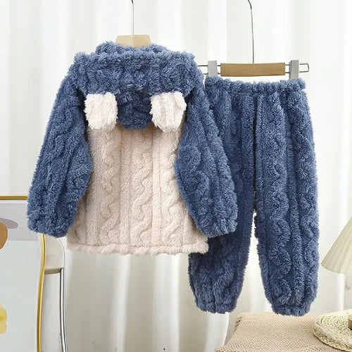 Winter Flannel Pajamas Sets Baby Boys Girls Clothes Warm Hooded Sleepwear Pijama