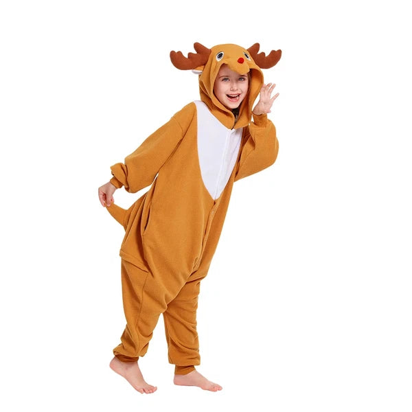 Kids Reindeer Unisex Pajamas Christmas Cosplay Costume Winter One-piece Honewear
