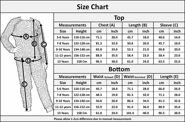 Kids Girls Boys Pyjamas Leopard PJs Soft Fleece 2 Piece Flannel Set Lounge Suit