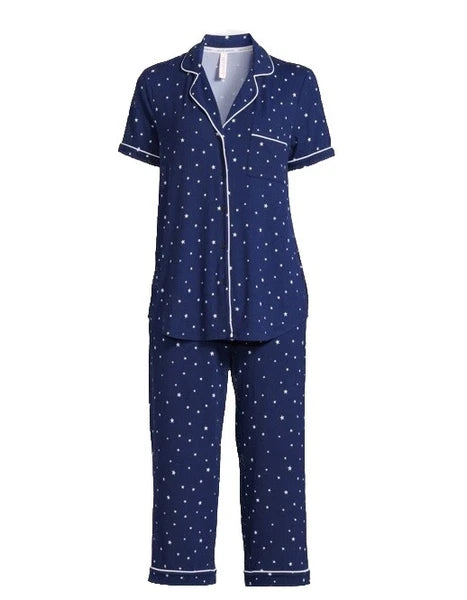 Joyspun Womens Notch Collar & Capri pants Sleep Set, Size S - 3XL
