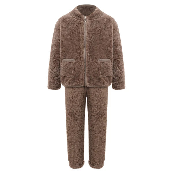 Unisex Kids Outfits Winter Set Long Sleeve Sleepwear Zipper Stand Collar Casual