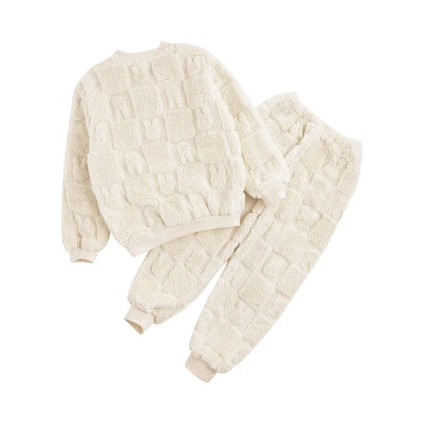 Kids Girls Loungewear Fall Pajamas Set Soft Outfits Solid Color Nightwear 2Pcs