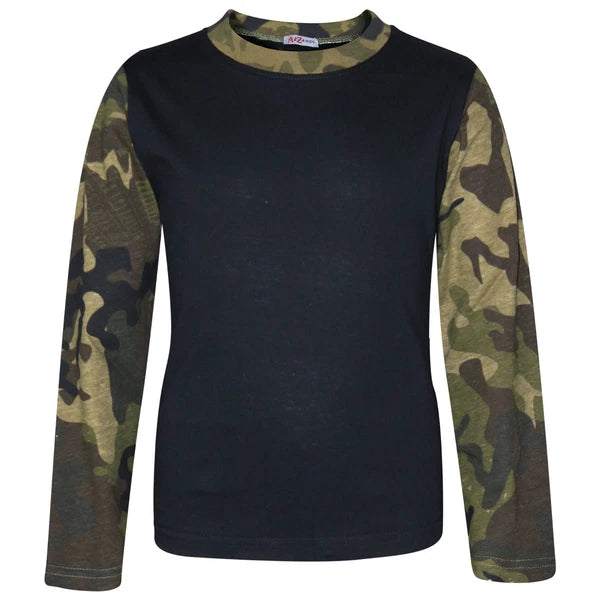 Kids Boys Girls Pjs Contrast Camouflage Plain Stylish Pyjamas Set 2-13 Years