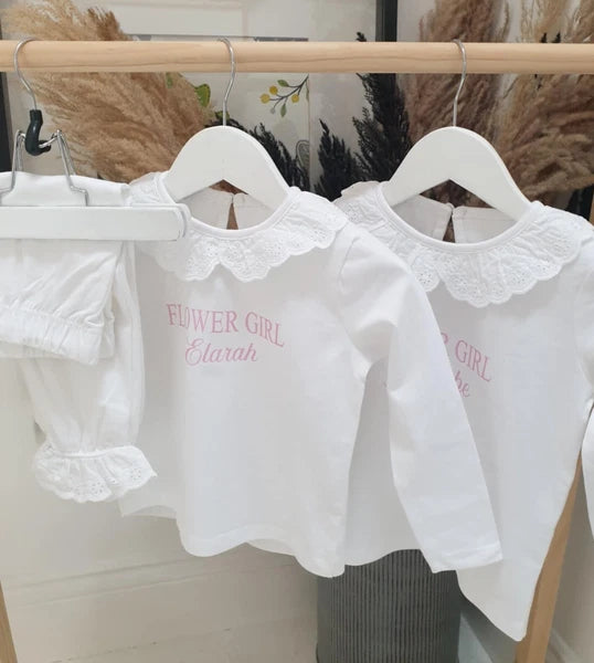 Personalised Flower Girl Pyjamas ~ Wedding Eve ~ Wedding Night ~ Flower ~ Heart