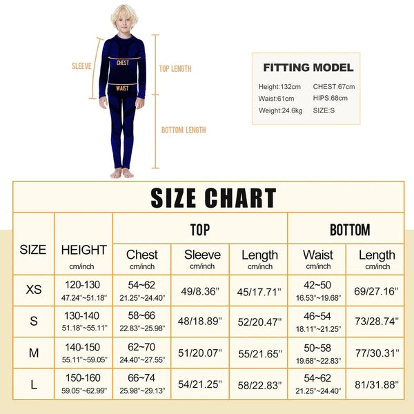 Kids Thermal Underwear Set Soft Fleece Lined Long Johns Warm Baselayer For Ski