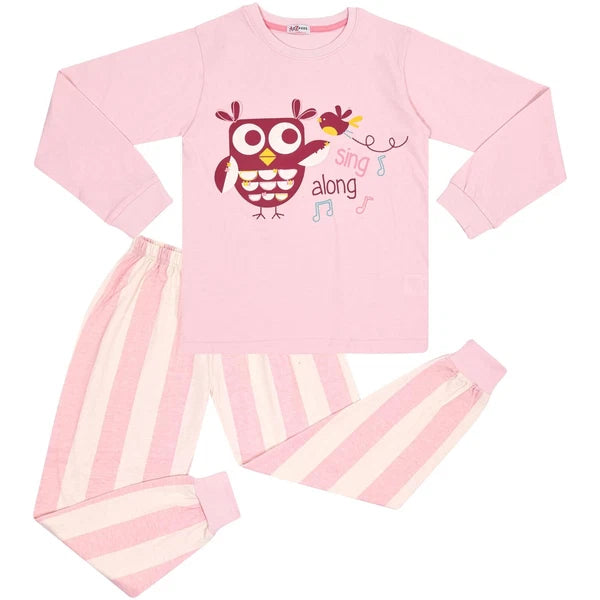 Kids Girls Pyjamas Sing Along Contrast Top Bottom Baby Pink Sleepwear Set 2-13Yr