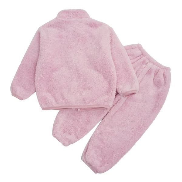 Unisex Kids Sleepwear Long Sleeve Outfits Girls Set Flannel Elastic Waistband