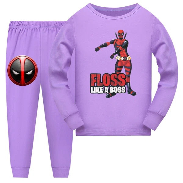 New Boy Deadpool Children's Casual Long Sleeve T-shirt Pajama Pants Set Gift