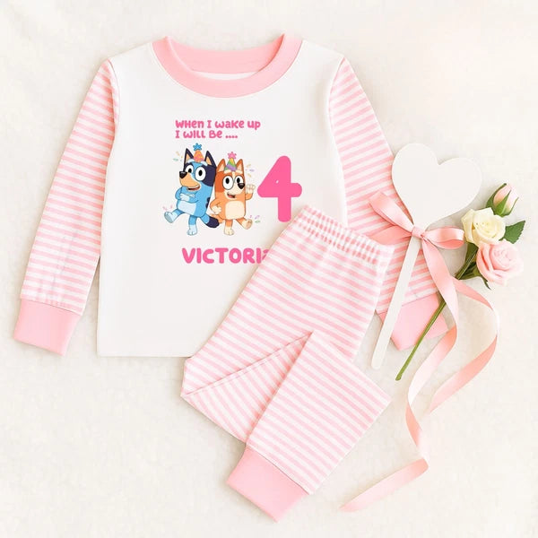 Personalised Bluey & Bandit ~ When I Wake Up I Will Be with age ~ Birthday Pjs