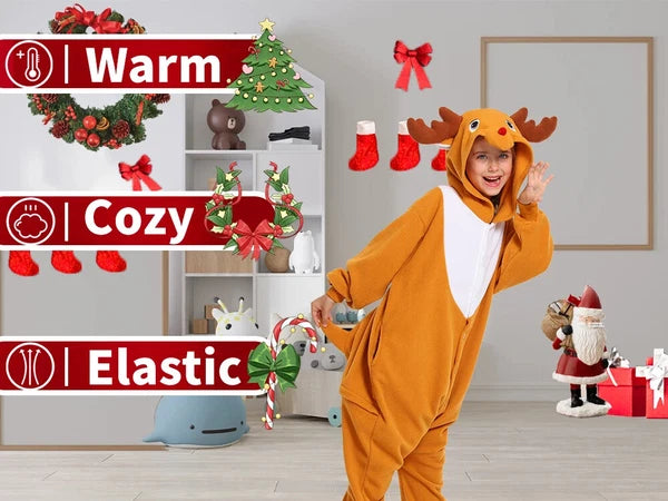 Kids Reindeer Unisex Pajamas Christmas Cosplay Costume Winter One-piece Honewear