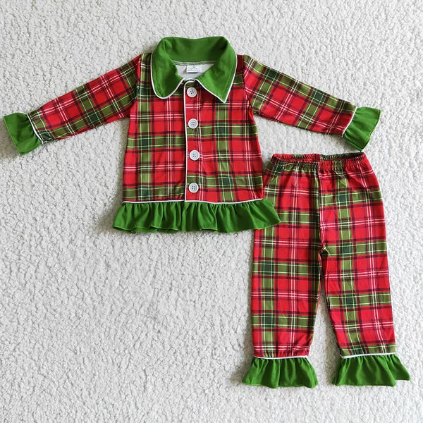 New Baby Sibling Christmas Red Green Plaid Button Ups Pajamas Sets Sleepwear