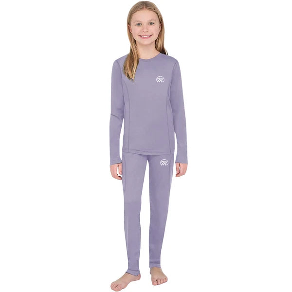 Kids Thermal Underwear Set Soft Fleece Lined Long Johns Warm Baselayer For Ski