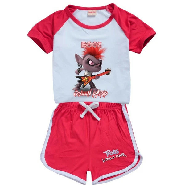 Hot Trolls Rock Queen Barb Shorts T-shirt Outfits Kids PJ'S Loungewear Tracksuit