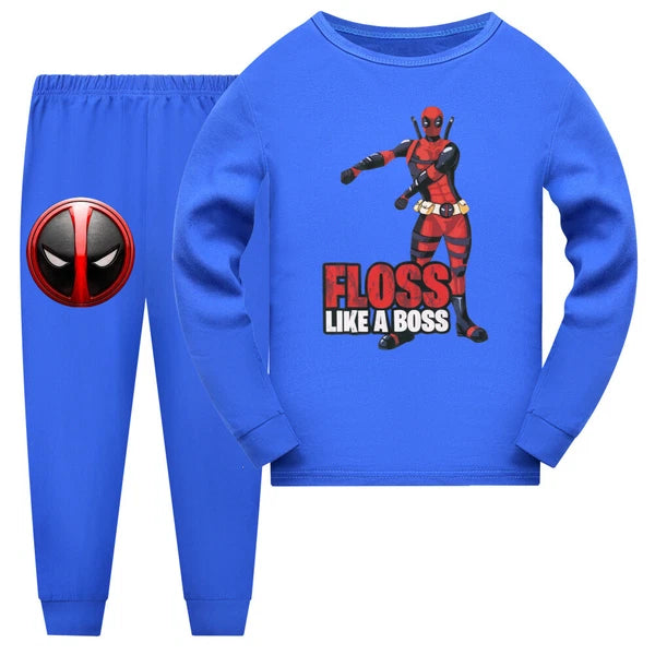 New Boy Deadpool Children's Casual Long Sleeve T-shirt Pajama Pants Set Gift