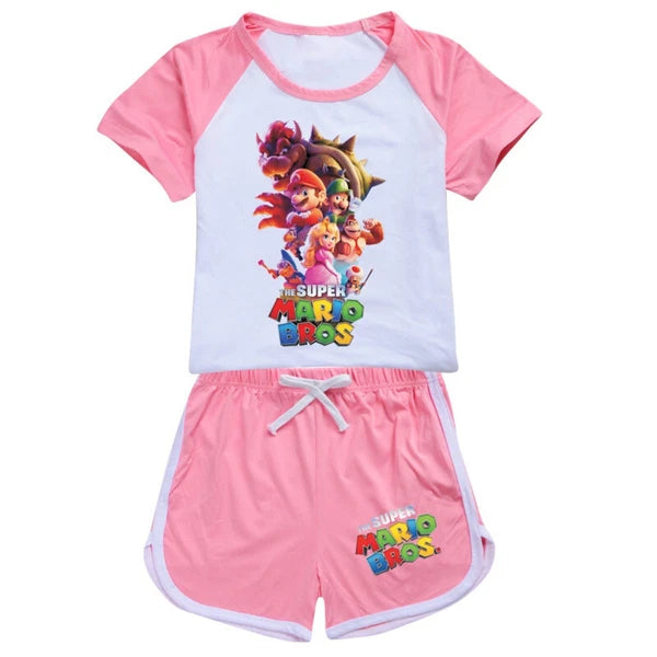 Hot Mario Bros Boys Girls Shorts T-shirt Set Kids PJ'S Loungewear Tracksuit Gift