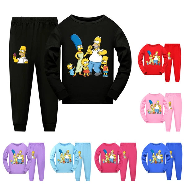 New Simpsons Children's Long Sleeve T-shirt Casual Pajama Pants Set Gift