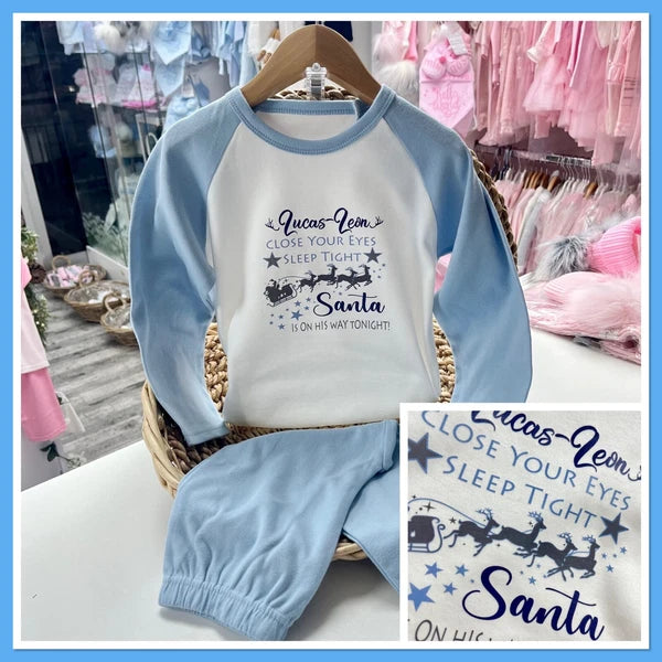 🎄 Personalised Boys Christmas Eve Pyjamas 0-10y Santa On Way Family Matching