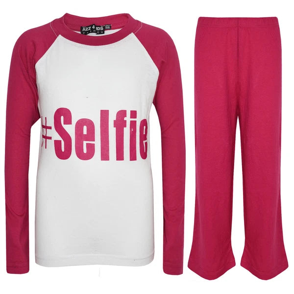 Kids Boys Girls PJ's " #SELFIE " Printed Stylish Pyjamas New Age 5-13 Years