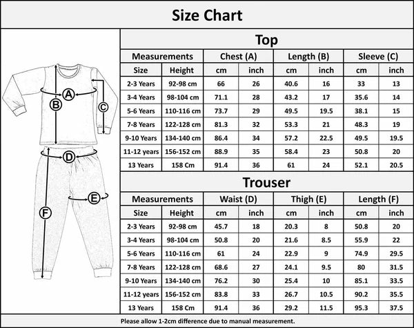 Kids Girls Boy Monster Pyjamas Children Grey PJs 2 Piece Cotton Set Lounge Suit