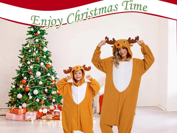 Kids Reindeer Unisex Pajamas Christmas Cosplay Costume Winter One-piece Honewear