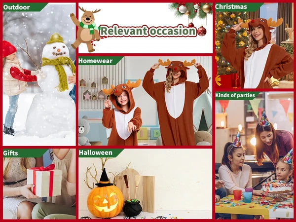 Kids Reindeer Unisex Pajamas Christmas Cosplay Costume Winter One-piece Honewear