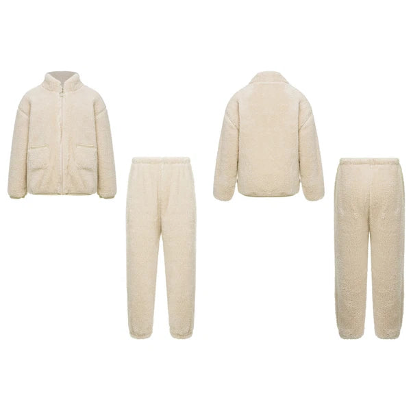 Unisex Kids Outfits Winter Set Warm Sleepwear Solid Color Elastic Waistband