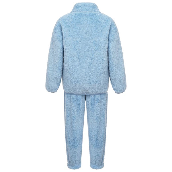 Unisex Kids Outfits Winter Set Warm Sleepwear Solid Color Elastic Waistband