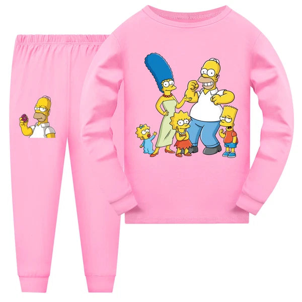 New Simpsons Children's Long Sleeve T-shirt Casual Pajama Pants Set Gift