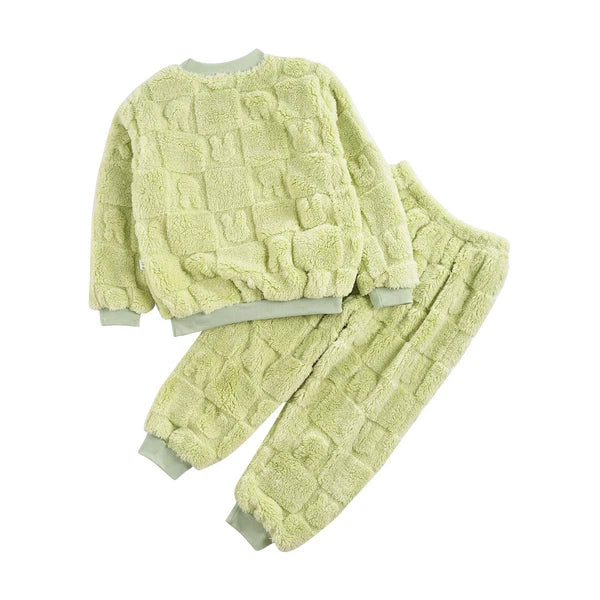 Kids Girls Pajamas Set Solid Color Outfits Plaid Loungewear Casual Sleepwear