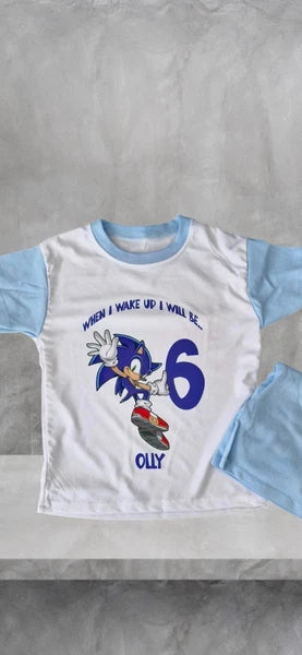 Personalised children birthday pyjamas Sonic Theme SHORT SLEEVE