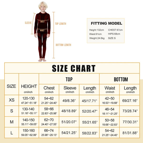 Kids Thermal Underwear Set Soft Fleece Lined Long Johns Warm Baselayer For Ski