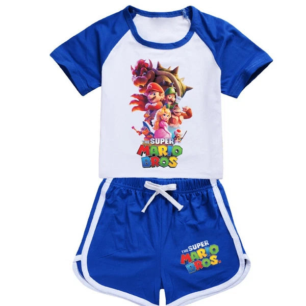 Hot Mario Bros Boys Girls Shorts T-shirt Set Kids PJ'S Loungewear Tracksuit Gift