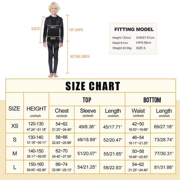 Kids Thermal Underwear Set Soft Fleece Lined Long Johns Warm Baselayer For Ski