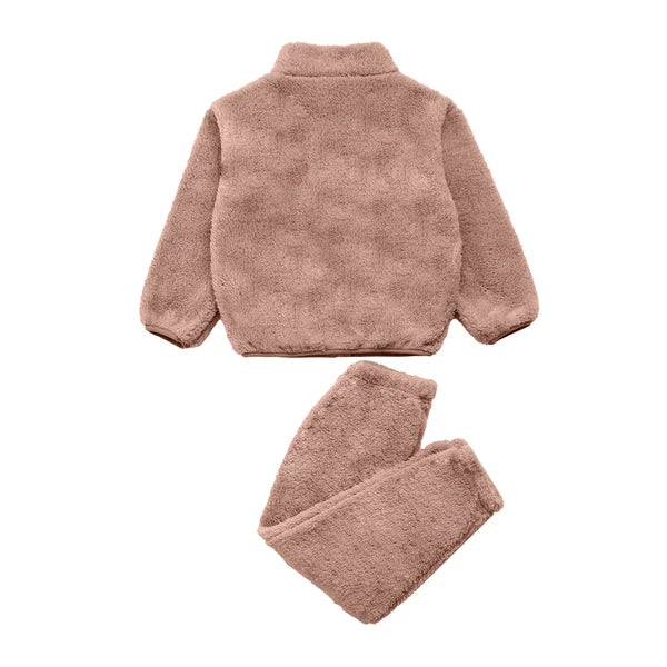 Unisex Kids Pajama Girls Outfit Stand Collar Set Jacket Nightwear Zipper Warm