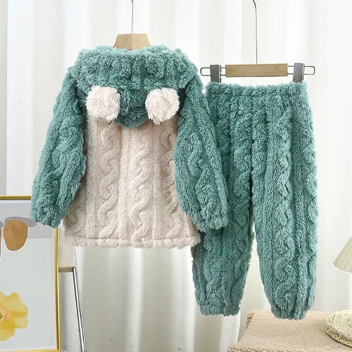 Winter Flannel Pajamas Sets Baby Boys Girls Clothes Warm Hooded Sleepwear Pijama