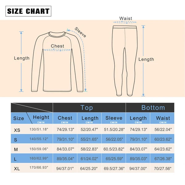 Kids Thermal Underwear Set Soft Fleece Lined Long Johns Warm Baselayer For Ski