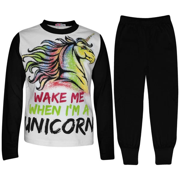 Kids Girls Wake Me When I'M A Unicorn Pyjamas Lounge Wear Nightwear PJS 5-13 Yr