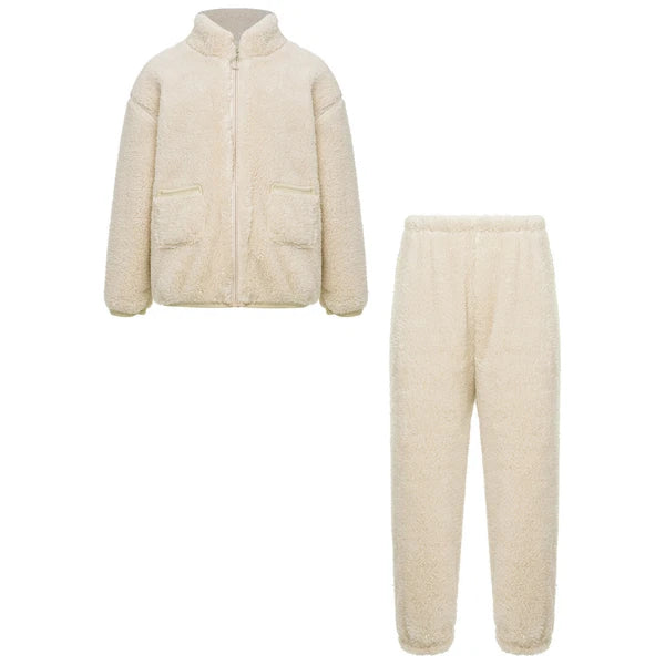 Unisex Kids Outfits Winter Set Long Sleeve Sleepwear Zipper Stand Collar Casual