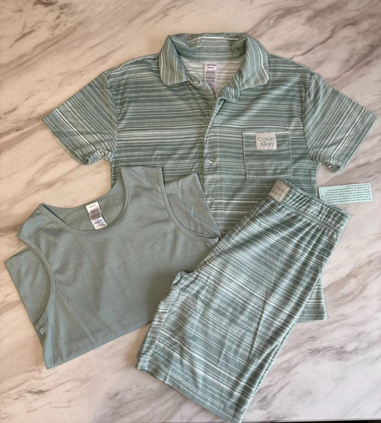 Calvin Klein Ck Youth 3 Piece Sleepwear Pajama SET Blue Green Pink BOY GIRLS NEW