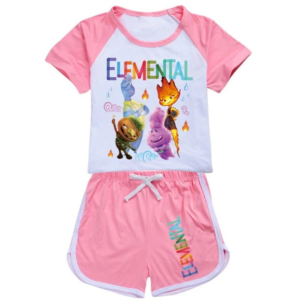 Shorts T-Shirt Set Kids PJ'S Loungewear Tracksuit New Elemental Girls-
