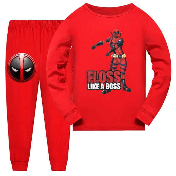 New Boy Deadpool Children's Casual Long Sleeve T-shirt Pajama Pants Set Gift
