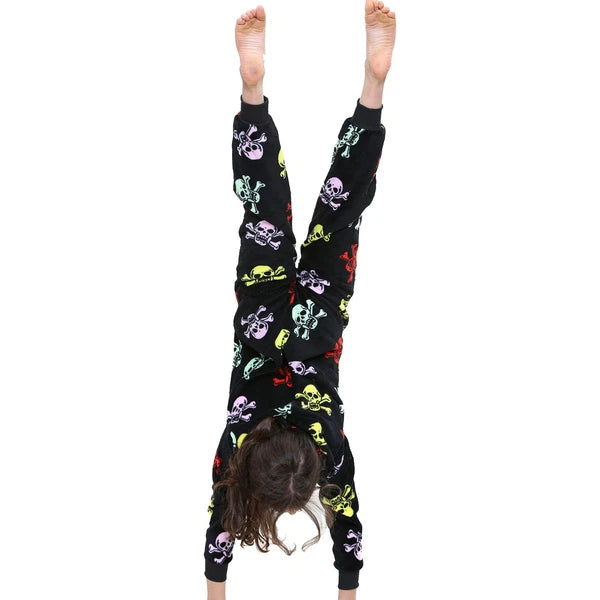 Kids Girls Boys Fun Skull Print A2Z Onesie One Piece Black & Multi Pyjama Sets
