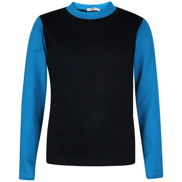 Kids Boys Girls Contrast Color Pjs Plain Stylish Pyjamas Set New Age 2-13 Years