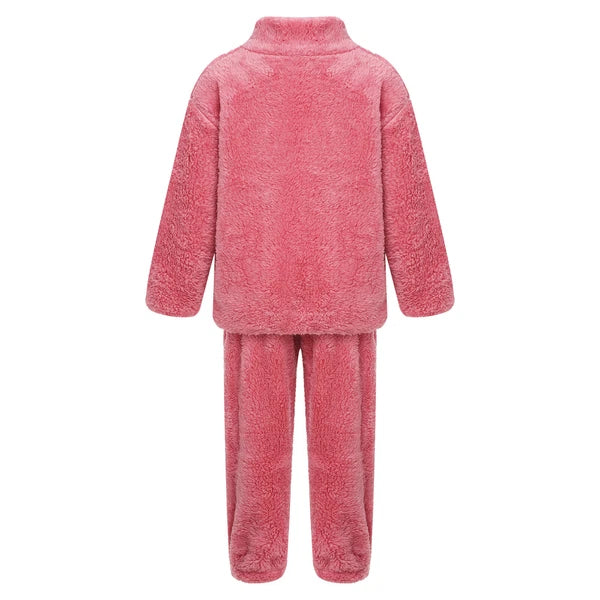 Unisex Kids Outfits Winter Set Warm Sleepwear Solid Color Elastic Waistband